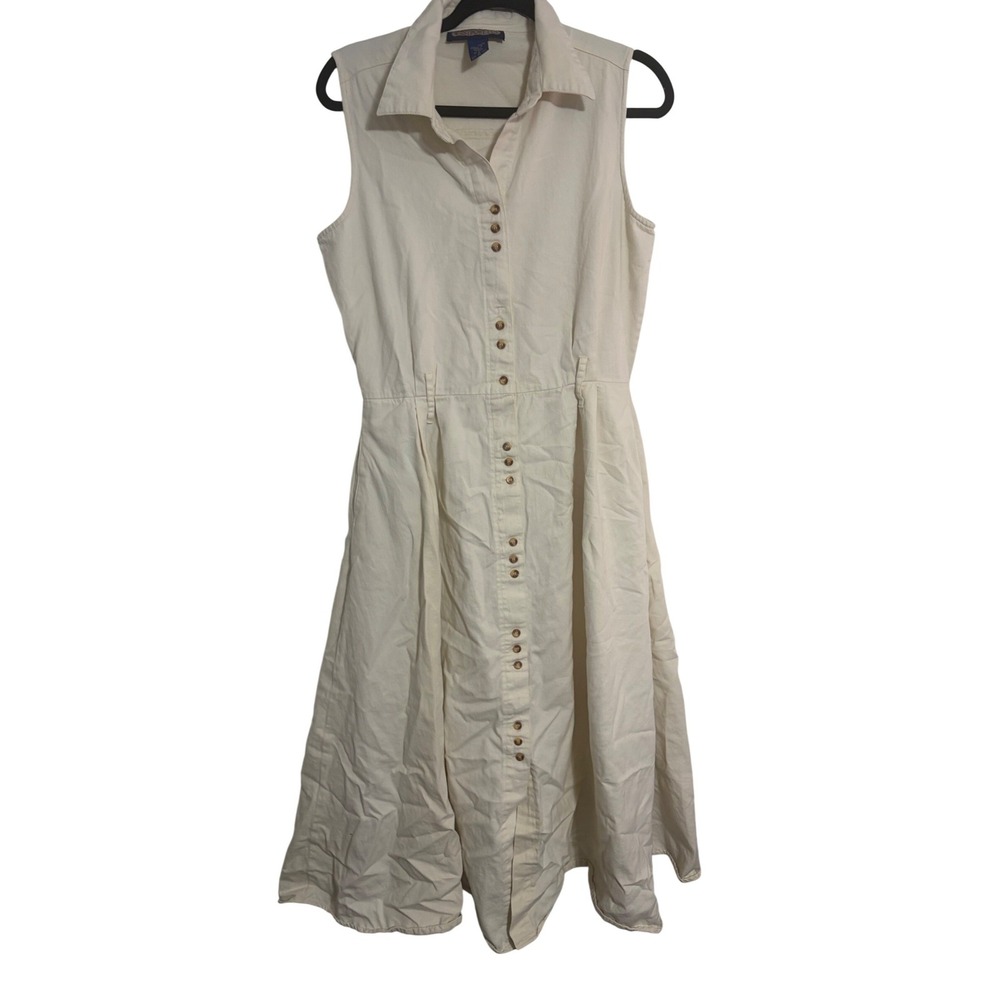 Westport Ltd Shirt Dress Vintage Cottagecore Cream Button Front‎ Sleeveless 10
